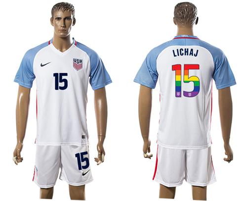 USA #15 Lichaj White Rainbow Soccer Country Jersey